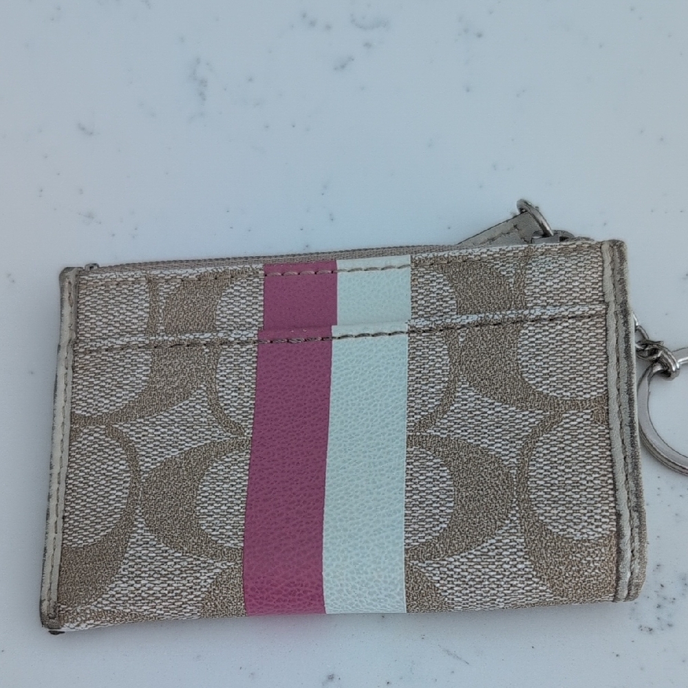 Coach Metallic Card Holder with Pink and White Stripes - Picture 3 of 6